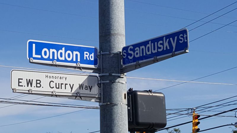 Curry Street Sign - Delaware Ohio - E.W.B. Curry - Educator - Delaware County Historical Society